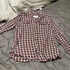 Love sleeve plaid button up shirt